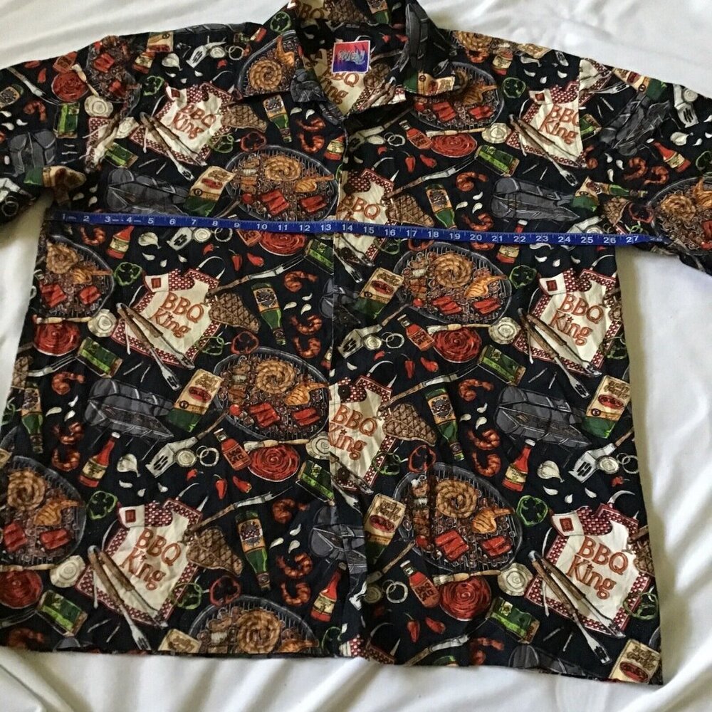 BBQ King Size XXL Button-Down Shirt Mens Grilling Print Black 100% Cotton